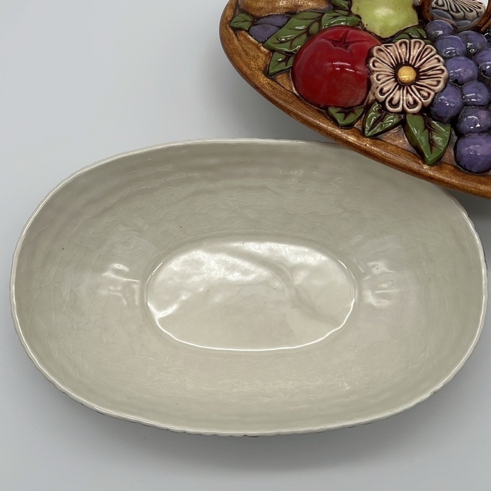 Vintage 1974 ColorfulFruit Basket Painted Ceramic Serving Dish with Lid - Picture 8 of 16